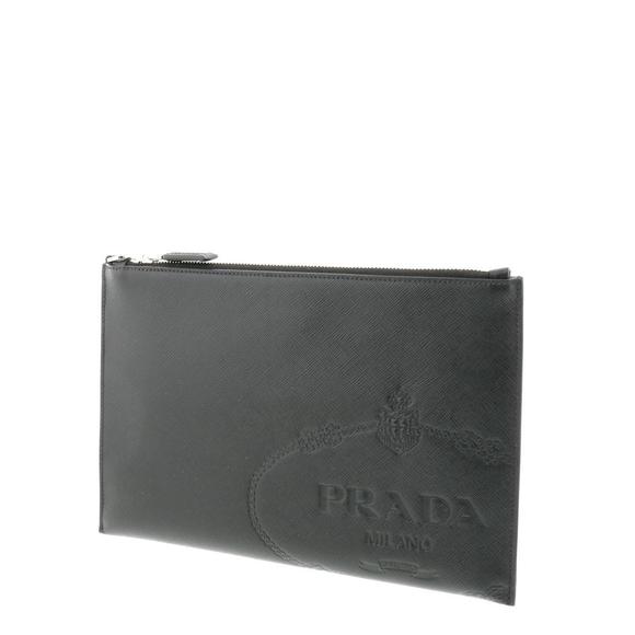 Prada Saffiano clutch bag Shoulder pouch Black A - Picture 2 of 6